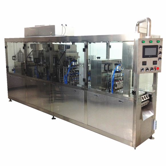 liquid piston filling and sealing machine with premade bag 